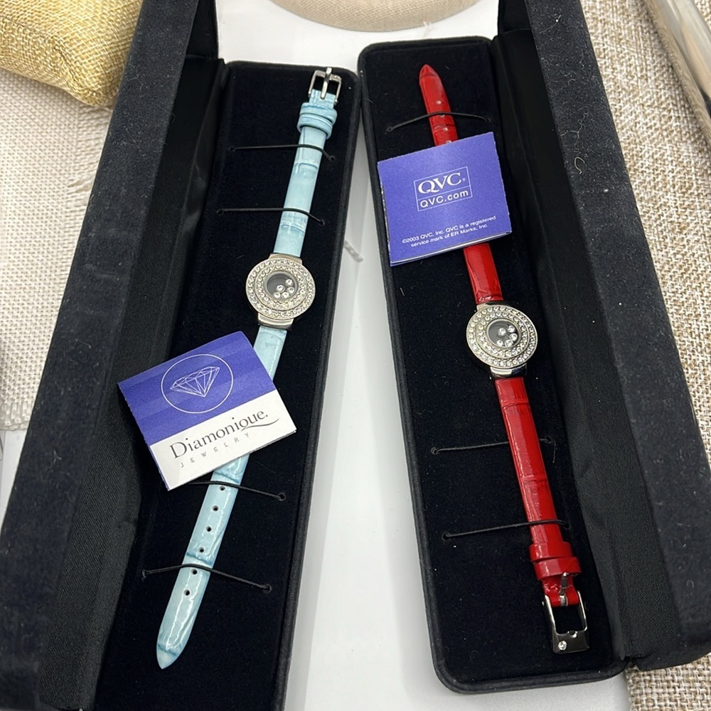 Vintage QVC Diamonique Stainless CZ Bracelets Red & Blue Set (2) Milor Italy - Picture 3 of 10